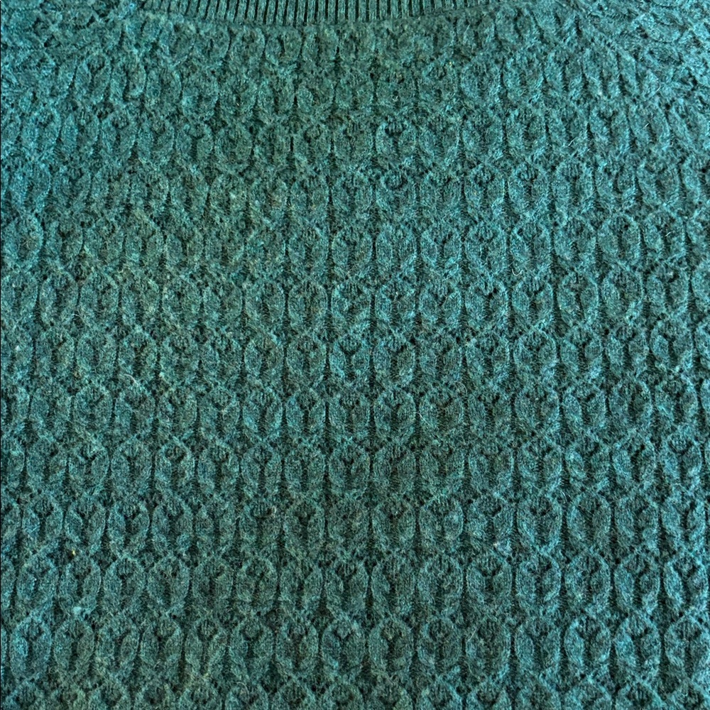 Garnet Hill Cashmere Blouson Sleeve Square Neck Pointelle Teal Sweater - Picture 6 of 11